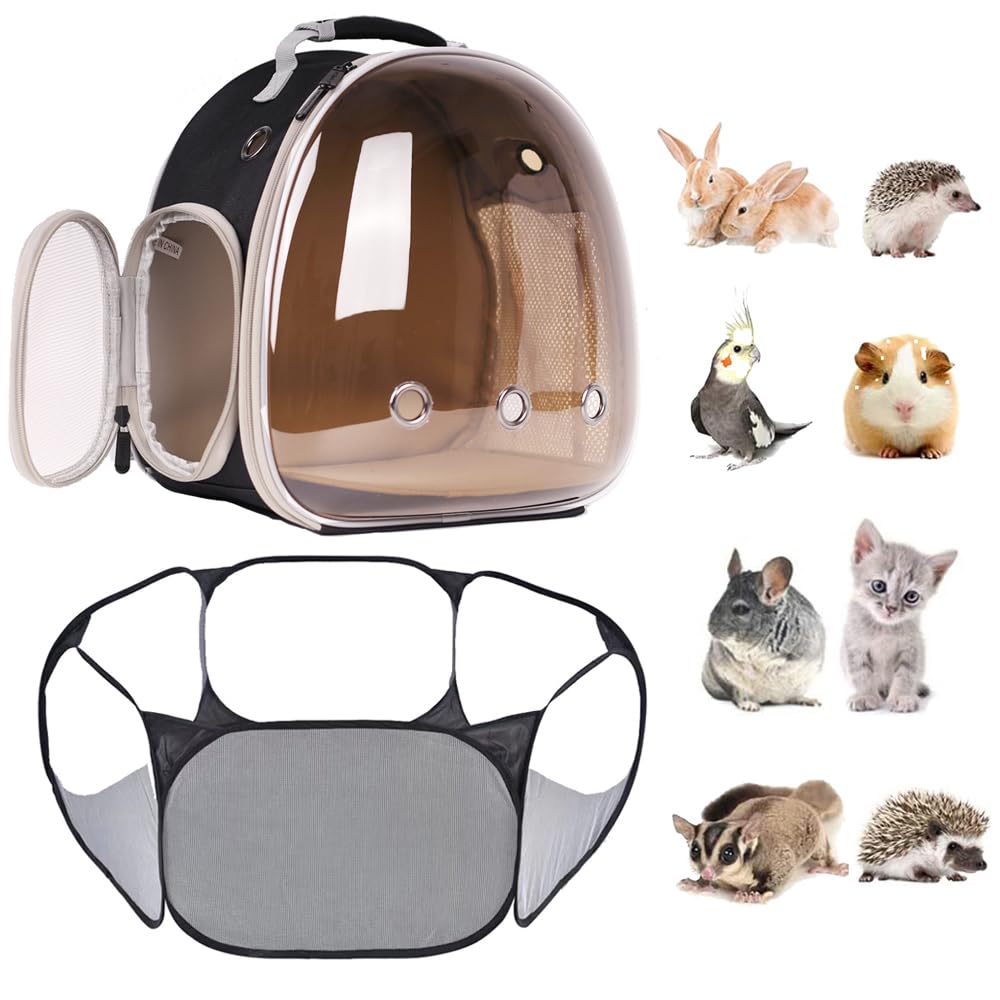 Small Animal Carrier Backpack and Playpen Outdoor Travel (Polarized Brown, Backpack+Playpen)
