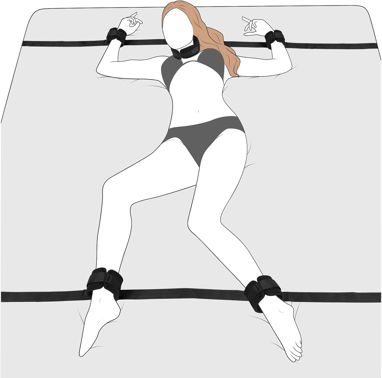 BDSM-Hals- und Bettfesselsystem – Verstellbares Bondage-Gurt-Set mit Halsband, Handschellen und Unterbett-Design – DDLG/ABDL/Paarspiele