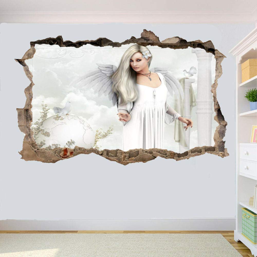 HUGFWall Sticker White Angel HE3D Smashed Wall Sticker Room Decoration Decal Mural