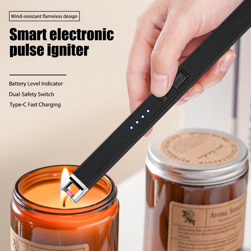 Encendedor eléctrico USB recargable para vela negro miniatura 2