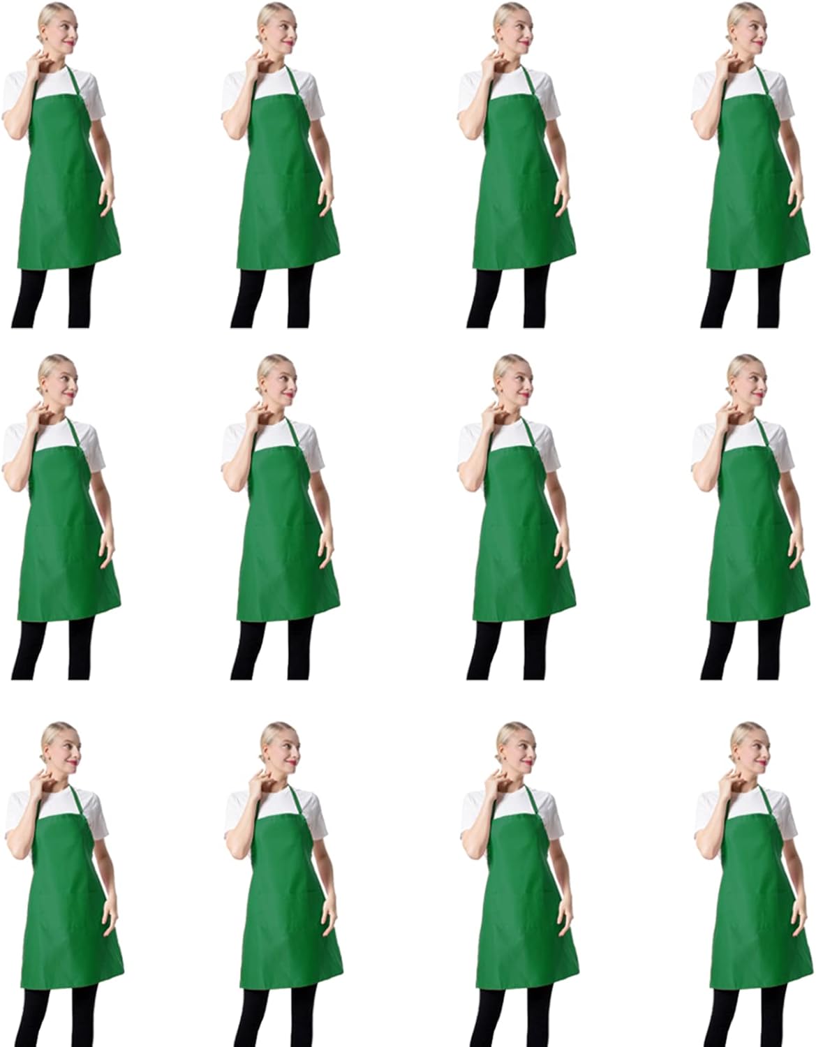 Total 12 PCS Plain Bib Blackish Green Bulk Aprons for Women Men Adult with 2 Front Pockets-BBQ Dad Grilling Cooking Apron (green-12pcs)