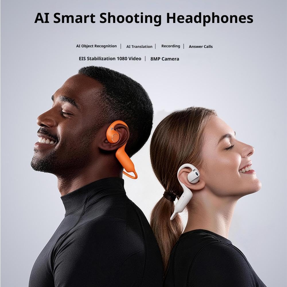 Cuffie E12 a conduzione ossea con fotocamera, orecchio aperto, vestibilità comoda, Hi-Fi, 8 MP Smart Camera Open-Ear Headset, POVCamera vivavoce, traduzione AI e conversazione intelligente, auricolari