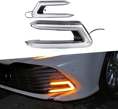 Super Bright DRL Daytime Running Light for Camry 2018-2020 High Performance Front Bumper Fog Lamp Assembly Automotive Replacement Dual Color C-Type 1Pair