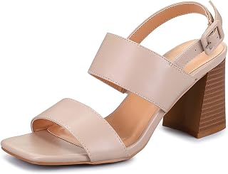 Women's Block Heels Chunky Square Open Toe Sandals Ankle Strap Stacked 3 inch Heeled Dress Shoes