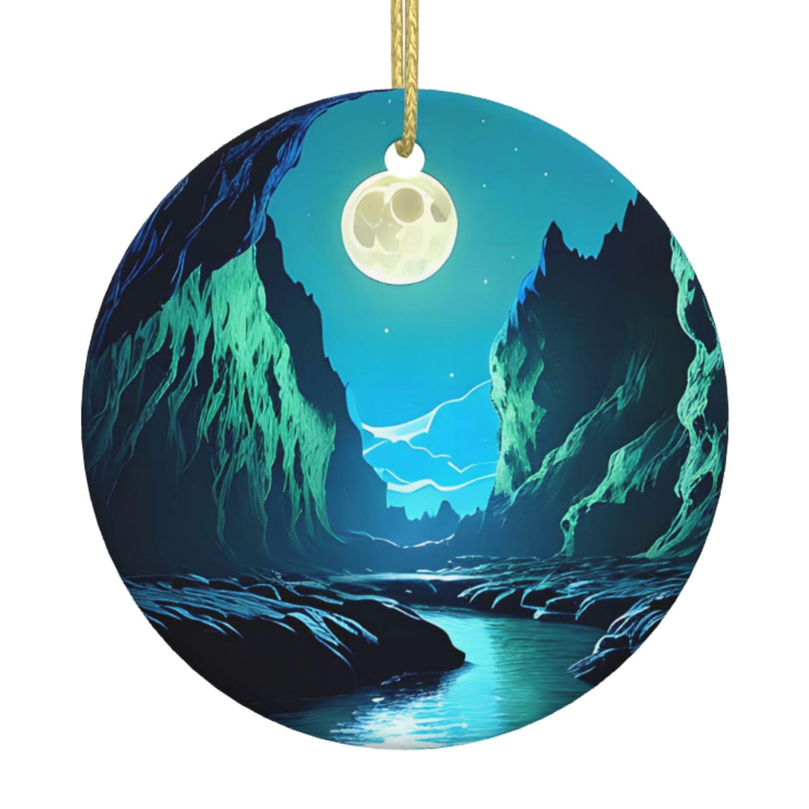 Water Moon Cave Printed Christmas Tree Ceramic Ornaments Holiday Decoration Christmas Unique Pendant for Christmas Party