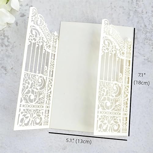 Miniatura 2 de MillaSaw Tarjetas de invitación de boda cortadas con láser de color marfil brillante, diseño de puerta, diseño de puerta de matrimonio, cumpleaños,