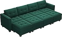 Vista 8 de Belffin Sofá cama modular de terciopelo con otomanas, reversible, moderno, con asientos de almacenamiento, color verde
