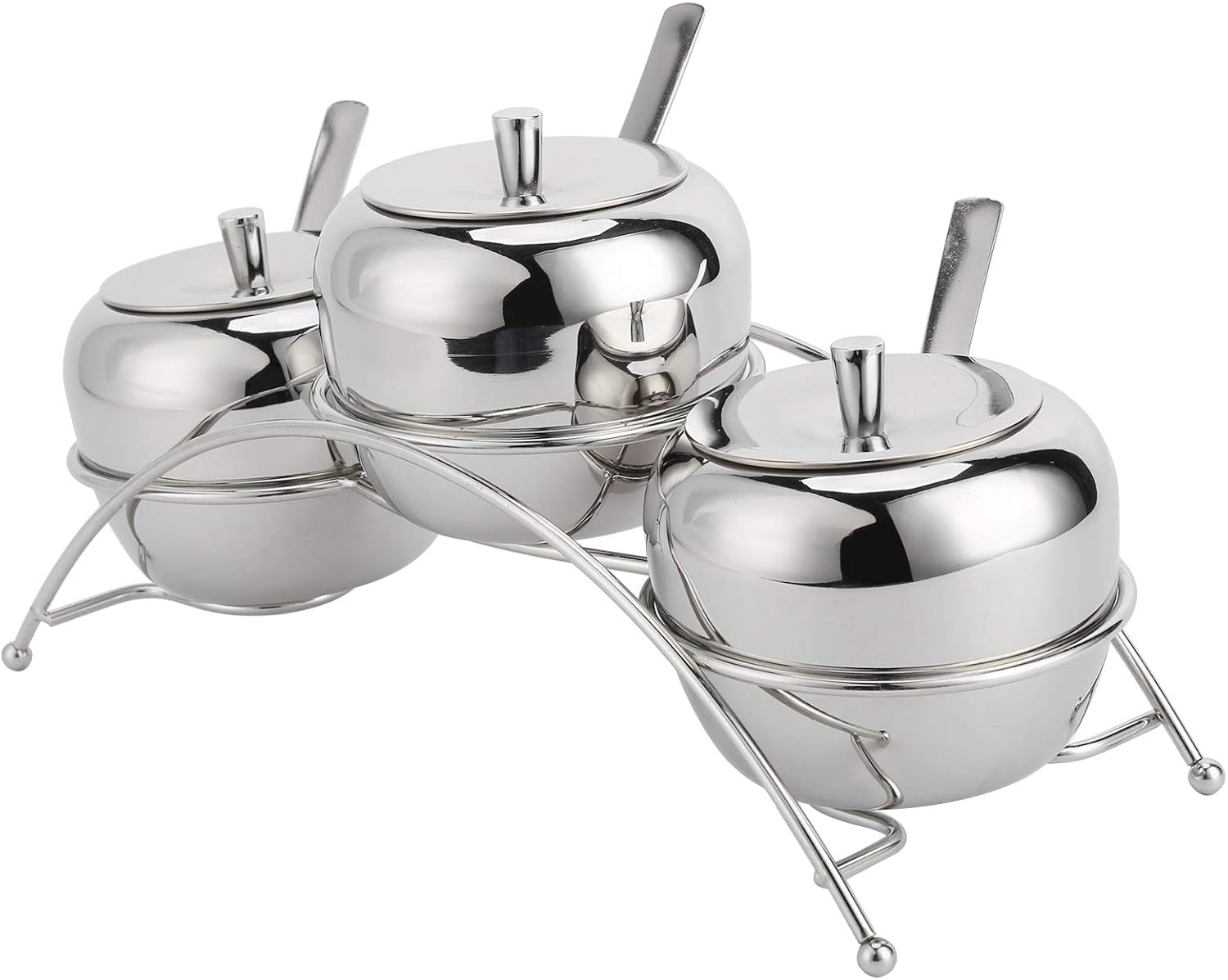 Stainless Steel Seasoning Containers Set Salt Sugar Storage Organizers Kitchen Jar Rack for Restaurant Cafe