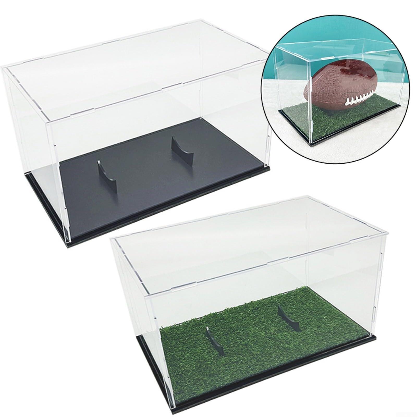 Vitrina acrílica transparente para balones de fútbol o rugby, con cubierta desmontable a prueba de polvo para almacenamiento y exhibición de pelotas deportivas de tamaño estándar (negro)