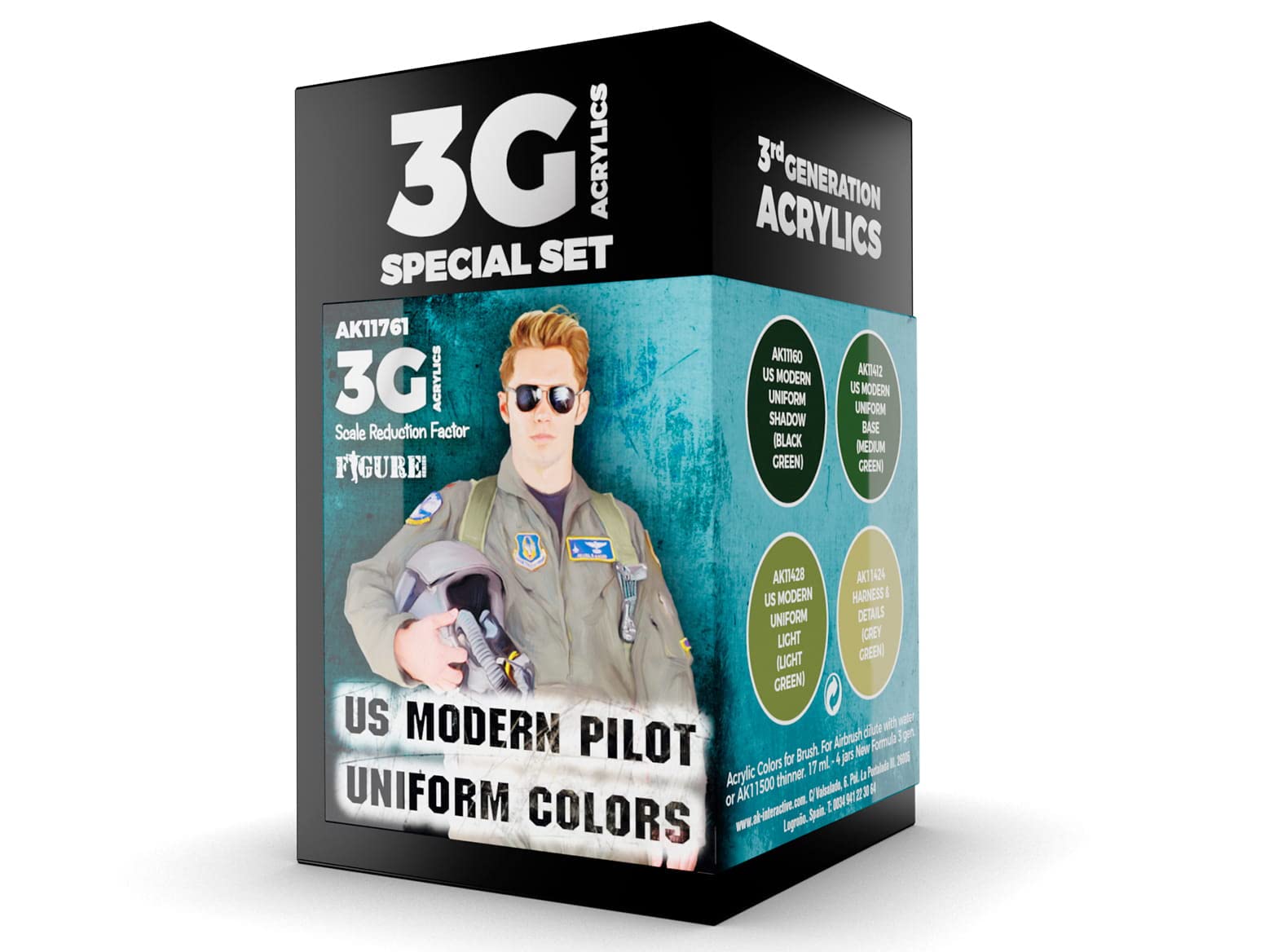 AK Acrylics 3Gen Aircraft Set AK11761 US Modern Pilot Uniform Colors 3G (4x17ml)