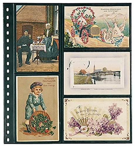 Preisvergleich Produktbild LINDNER Das Original Omnia Postkartenblatt mit 5 Taschen pro Seite, für 10 alte Postkarten oder Belege 95 x 143 mm, schwarz, 10er-Packung