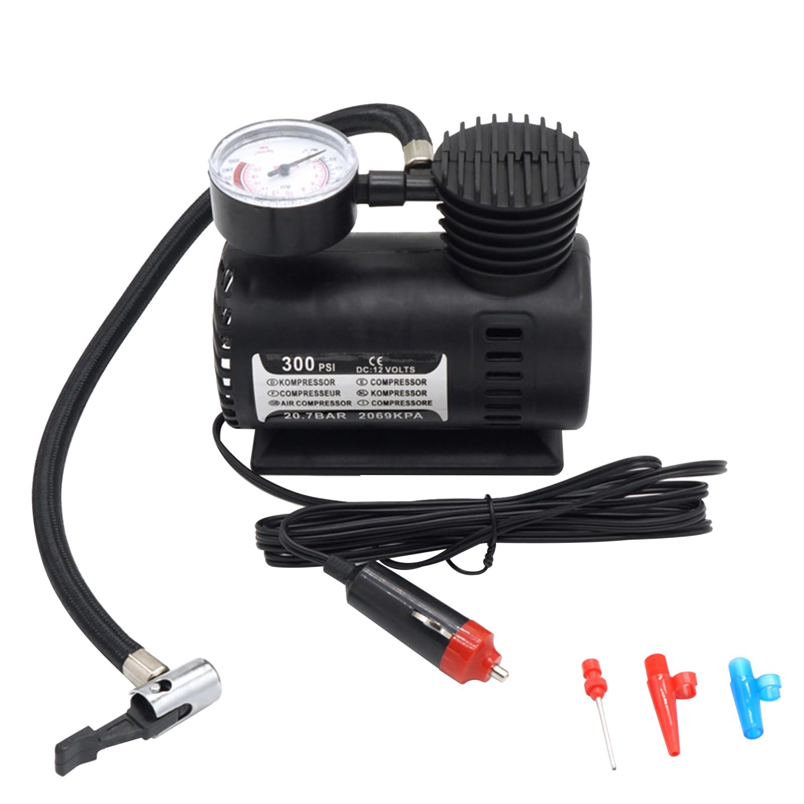 Bomba portátil para inflar pneus de carro de 12V Mini compressor de ar elétrico de 300