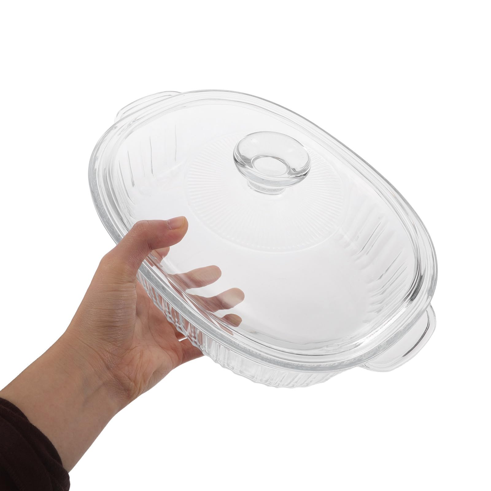KICHOUSE Ciotola in Vetro Resistente al Calore con Coperchio, Forma Ovale, Capacità 1.9qt e 9qt, Adatta per Forno e Microonde in Cucina Domestica