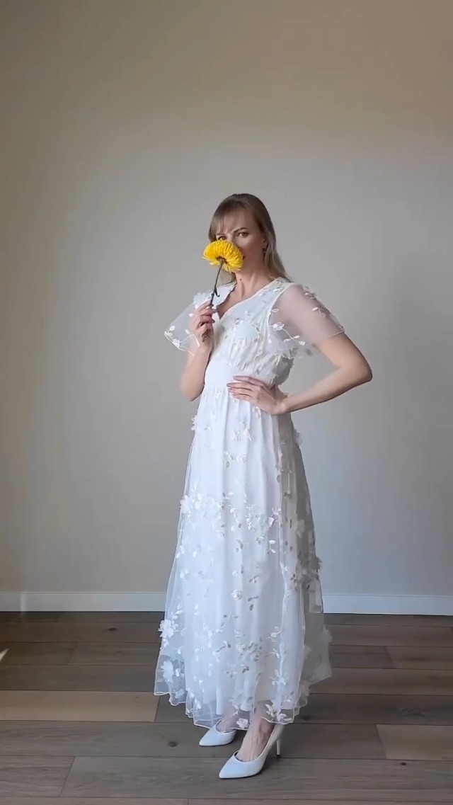 Amazon.com: Miessial Women's V-Neck Lace Floral Long Dress Embroidery  Cocktail Wedding Guest Boho Maxi Dress A-White Small : Clothing, Shoes &  Jewelry