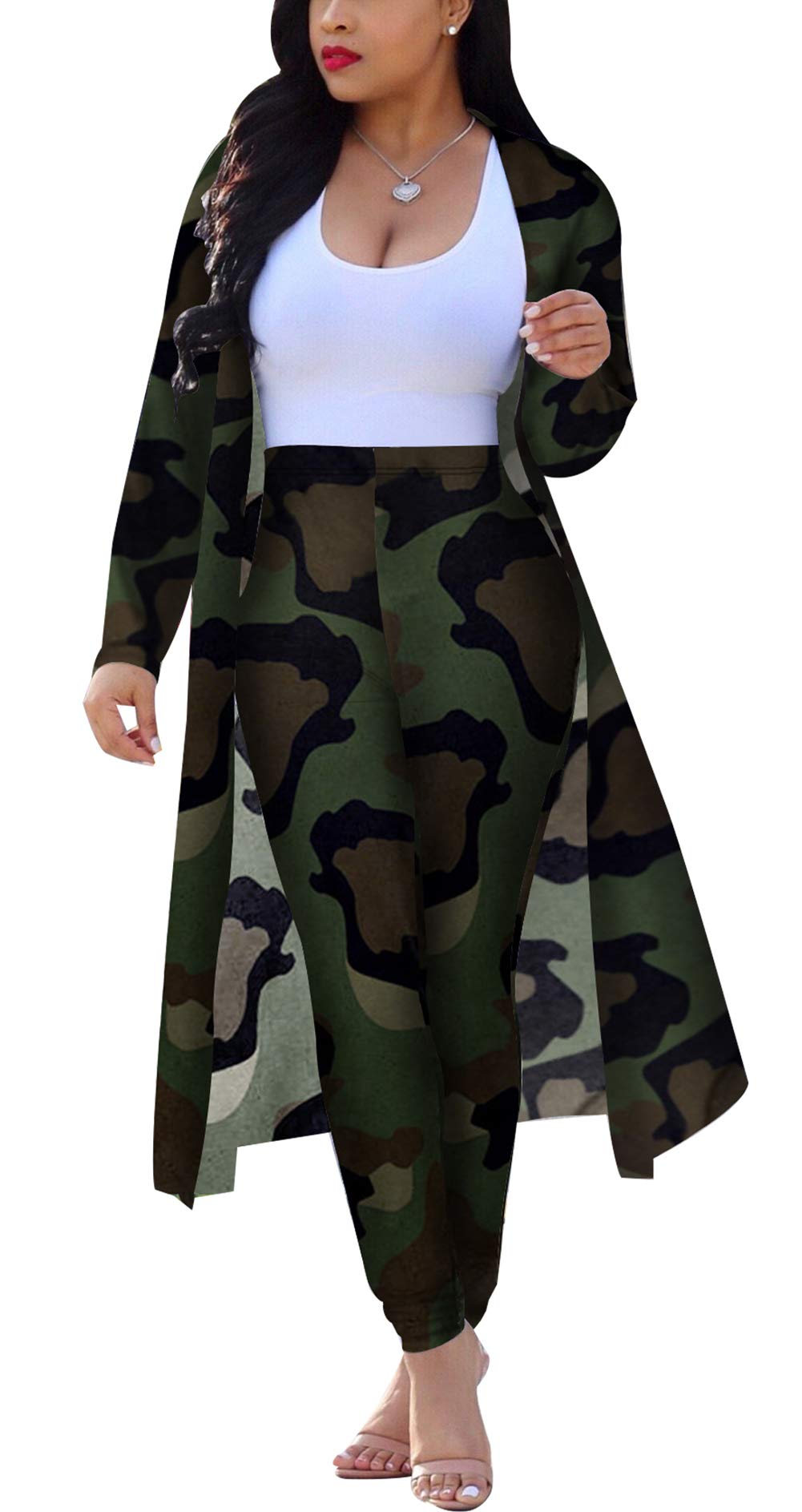 ENLACHICENLACHIC Women Floral Print Long Sleeve Cardigan Cover up Long Pants 2 Piece Outfits Set