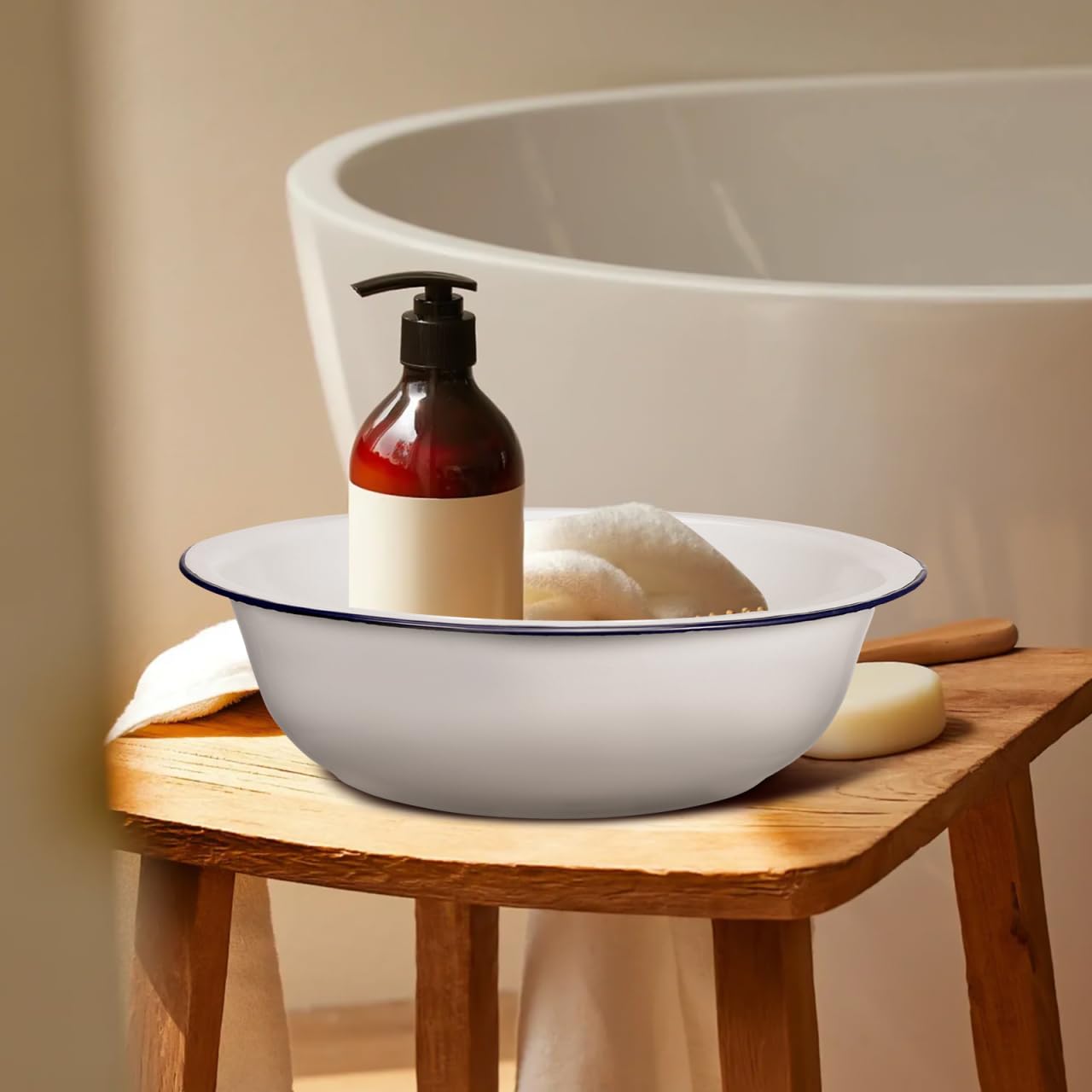 Bassine Bain Pied Émaillée Rétro Vintage Bassin Trempage Bain pour Massage et Pédicure pour Usage Maison et Lessive
