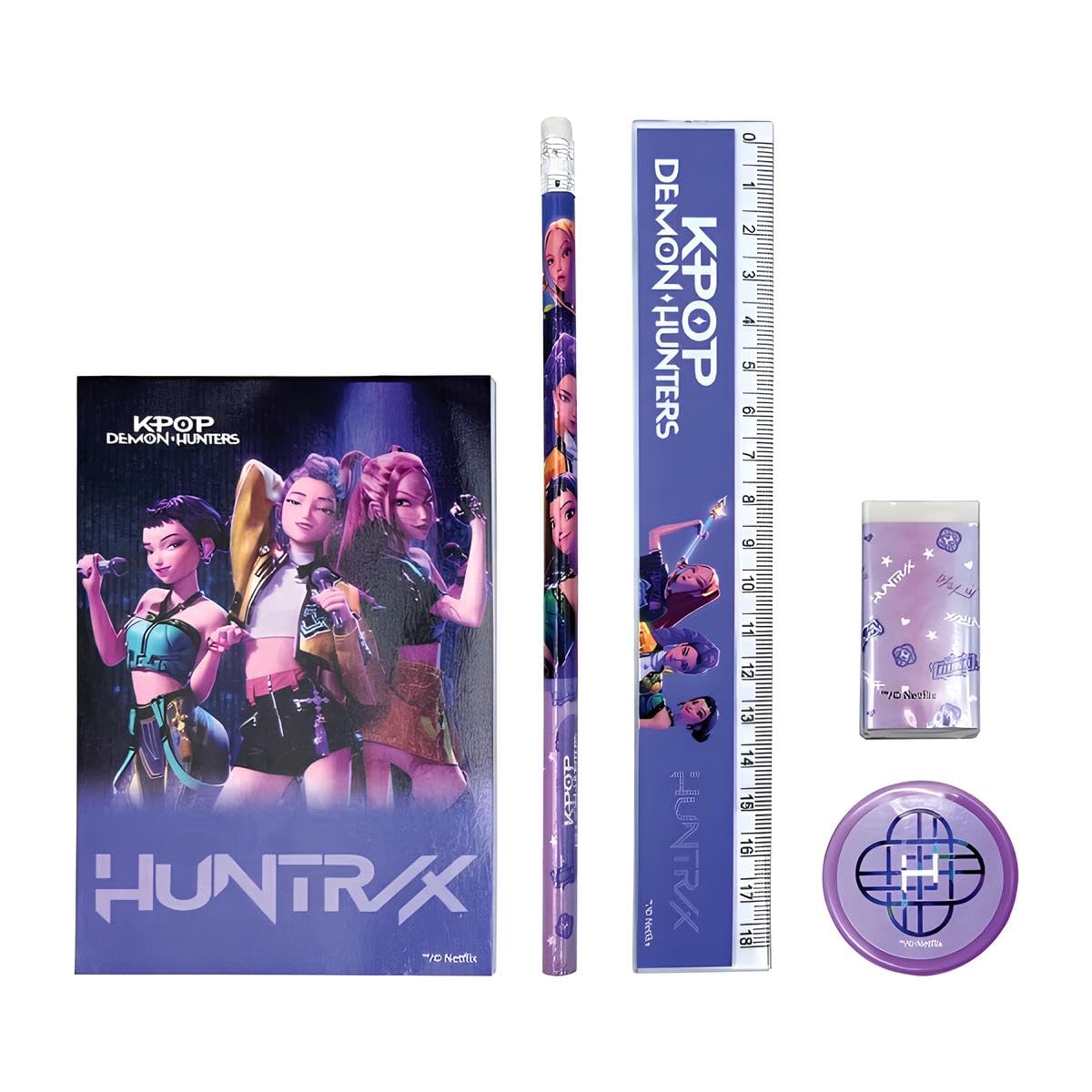 PRESTIGE & DELUXE Zaino Scuola primaria Tondo K pop Idols Stars Rumi Mira Zoey | Personaggi Anime | per Bambina + astuccio ovale zip + Diario 2026/2027 + Kit scrittura e Portachiave personaggio K pop
