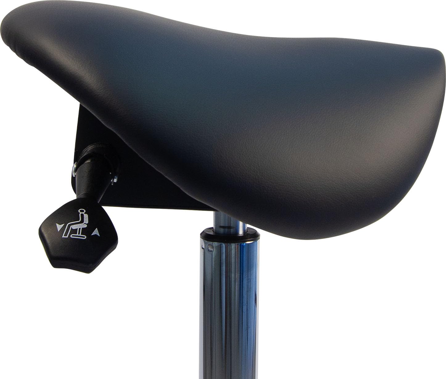 Ergolutions® Ergonomischer Sattelhocker - Belastbar bis 150kg, Bis 86cm Höhe, Rollhocker mit Federung, Veganer Lederbezug, Therapiehocker, drehbare Universalrollen, Schwarz