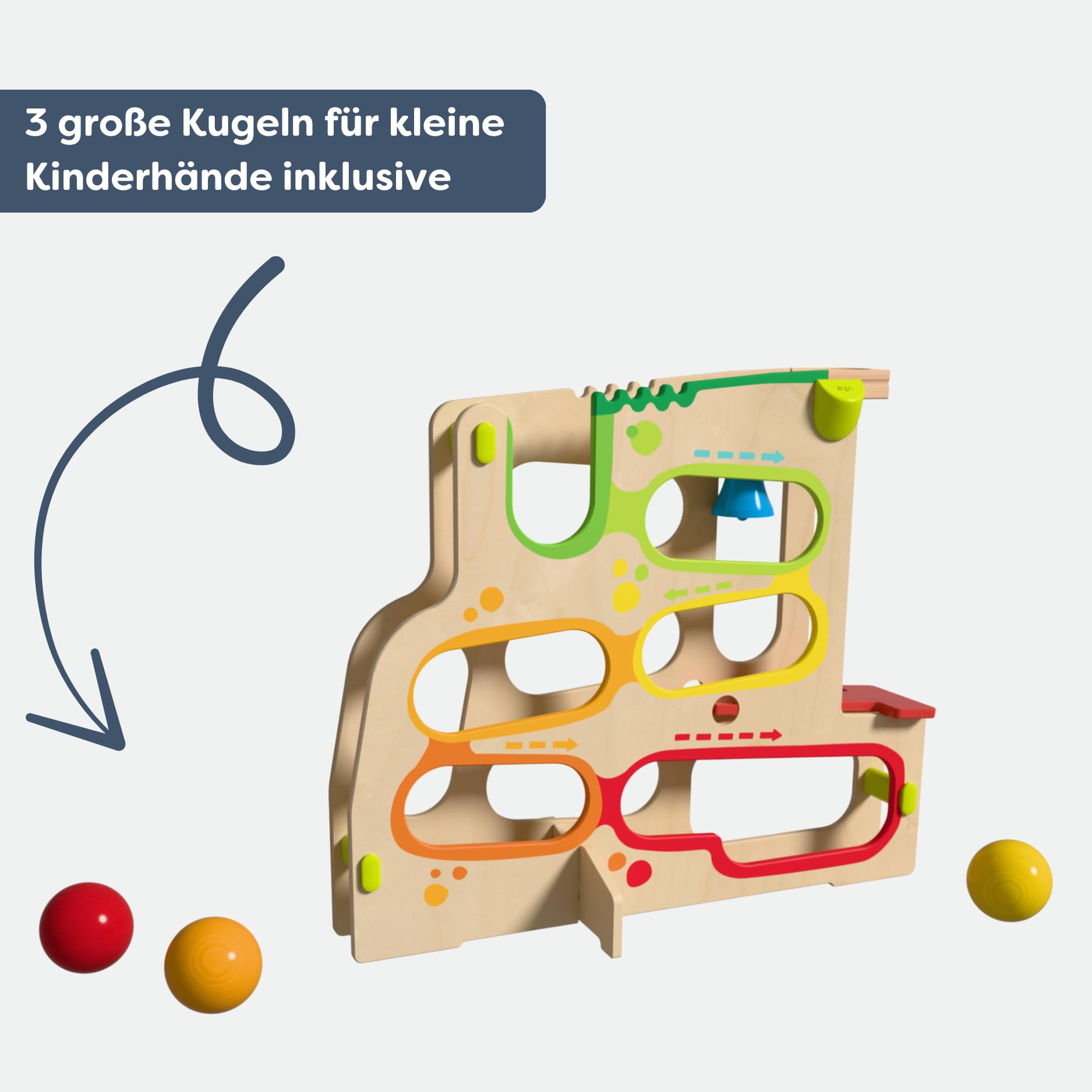 HABA Stojąca kolejka kullerrum - kolejka kulkowa dla dzieci od 1 roku życia – z 3 dużymi kulkami i elementami interaktywnymi, możliwość łączenia z Allen Kullerbü-Bahnen – 2012251001