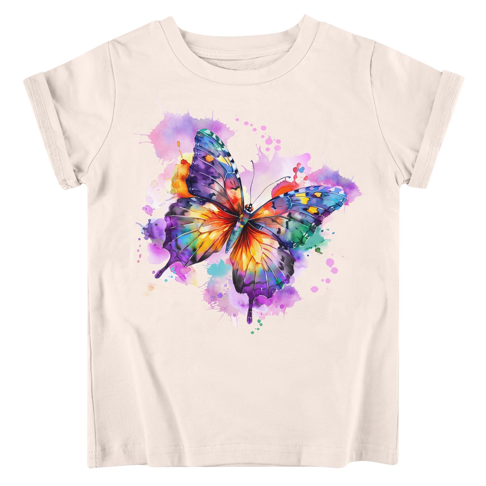 Funnycokid Toddler Girls Graphic T-Shirt, Beige Beige Butterflies, 4T 5T