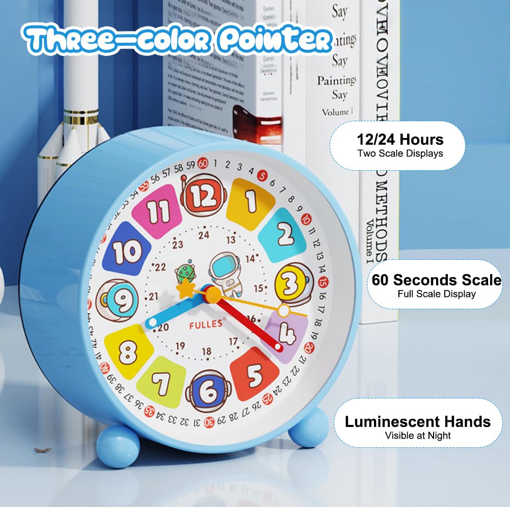 LOMUG Kinderwecker Mit Nachtlicht - Analoger Lernwecker Ohne Ticken