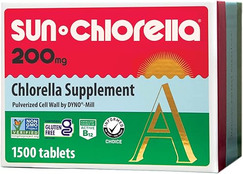 Sun Chlorella Suplemento superalimento de algas verdes de 200 mg - Pared celular pulverizada - Clorofila, CGF, B12 activo, hierro, proteína, sin