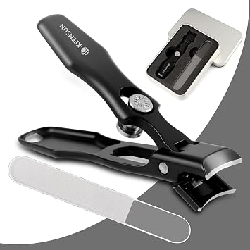 KEENSUN Nail Clippers, 16mm Wide Jaw Opening Ultra Sharp Nail Clippers for Cutting Thick Nails Extra Large Toenail & Fingernails Clippers with Safety Lock and Nail File for eniors, Men, Adult Black