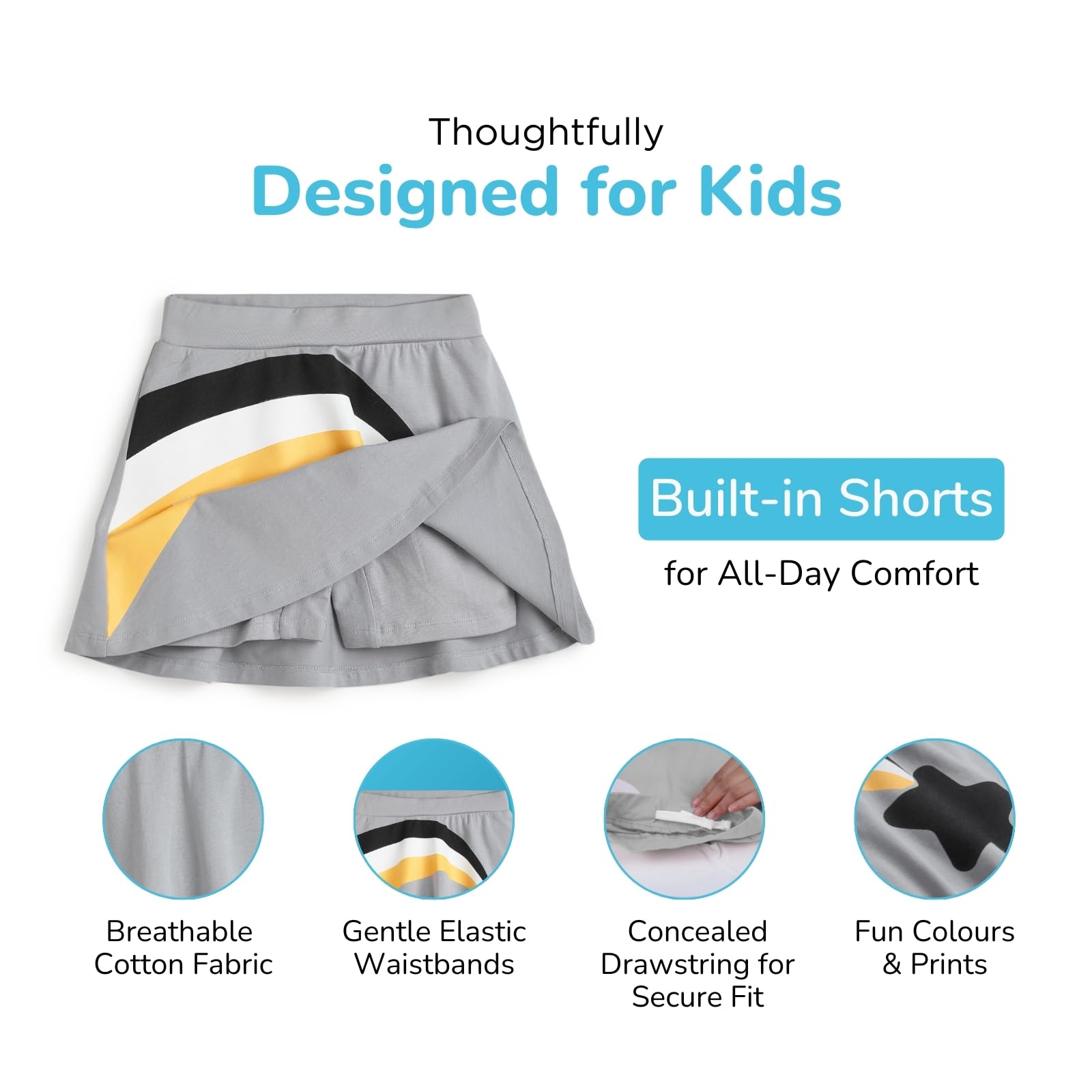 YouGotPlanB Cotton Skater Skirt for Girls | Pack of 1 | Ages 3-16 Years | Attached Inner Shorts | Perfect for Sports & Play Grey 2