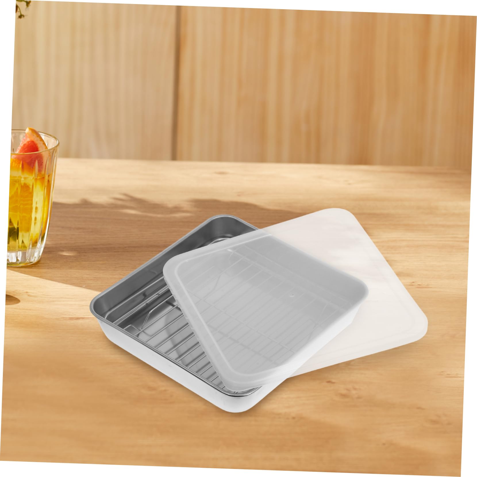 Veemoon Edelstahl-bratform mit Deckel Rechteckiger Grillkorb Backblech für Knödel und Gefrierbox Geeignet für Fleisch Fisch und Gemüse als Grillzubehör für Outdoor-küche und Campingofen