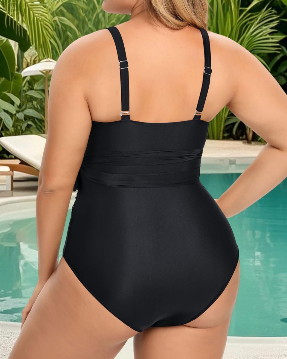 Daci Plus Size One Piece Swimsuit - Cutout Bathing Suit for Women Tummy Control Swimwear - Image 2