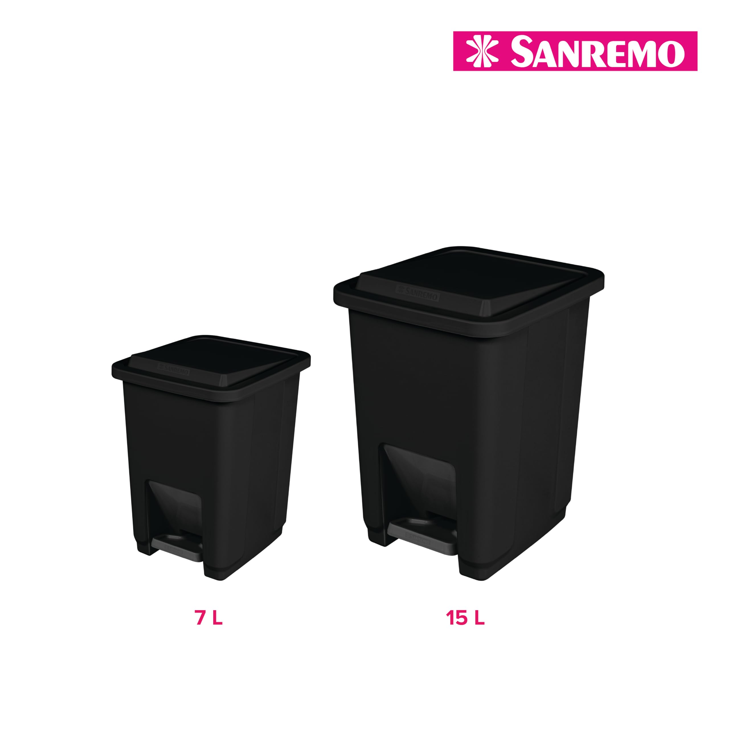 Sanremo - Lixeira Plástica Quadrada de 7 Litros com Pedal, Linha