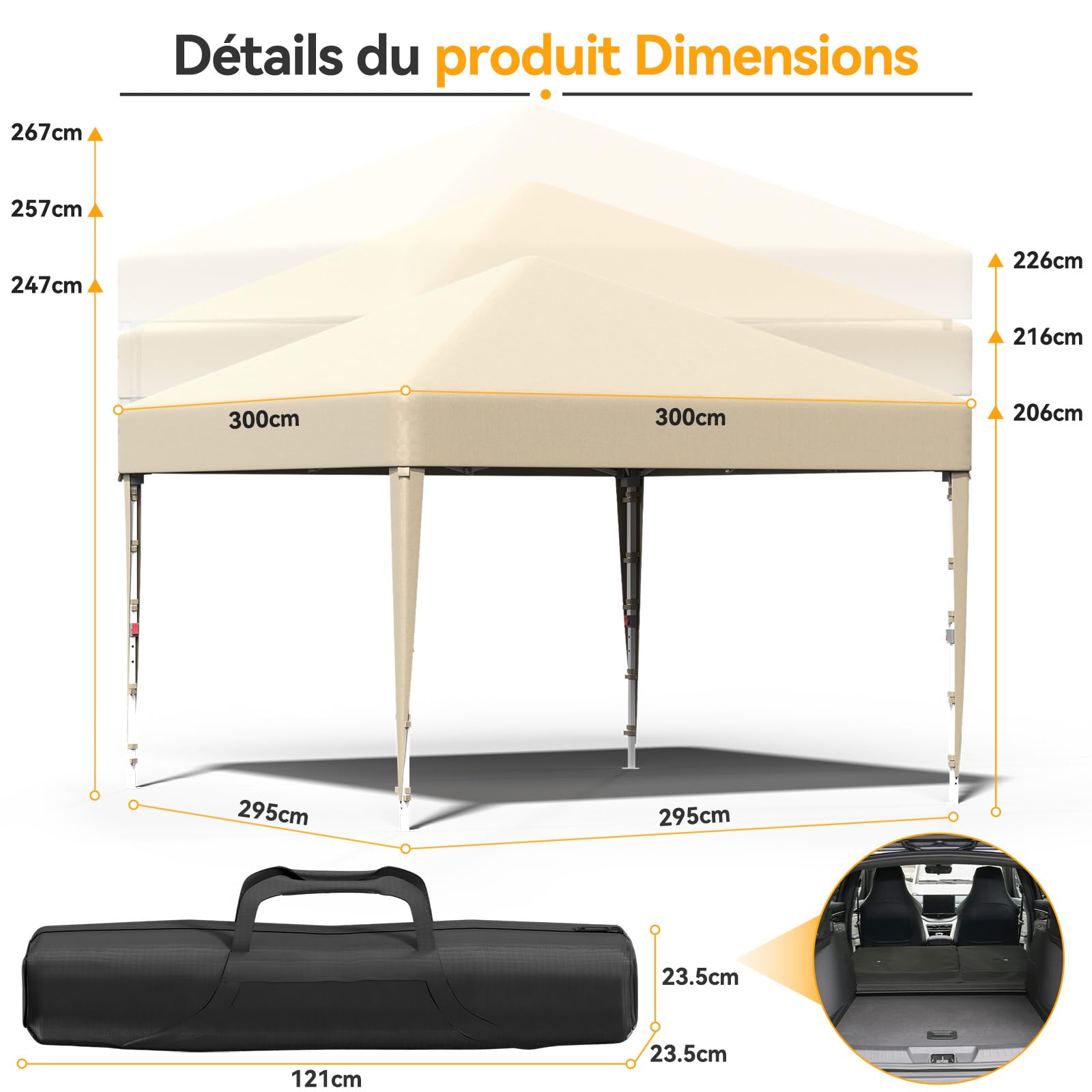 JUMMICO Tonnelle Pliante 3x3m avec Moustiquaire Aérée Anti-Insectes｜Robuste et Durable｜Imperméable et Anti-UV｜Installation et Rangement Rapides｜Idéale pour Cour, Balcon, Camping et Plus Encore｜Beige