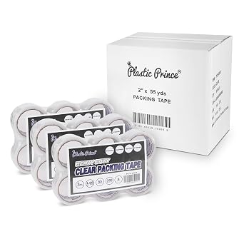 PLASTIC PRINCE Heavy Duty Packing Tape, 2mil x 1.88" x 55 Yards, 18 Rolls Clear, Great for Packing, Shipping & Moving