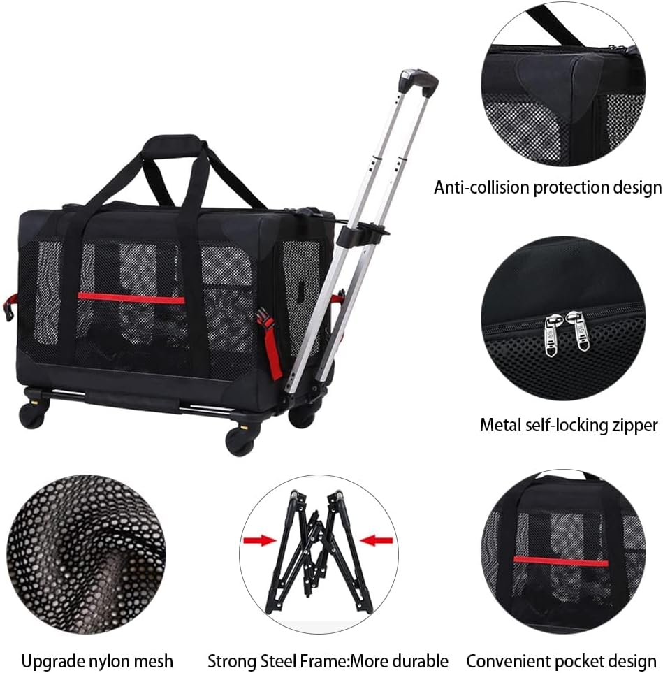 ELEGX Pet Rolling Carrier with Detachable Wheels Travel Rolling Carrier
