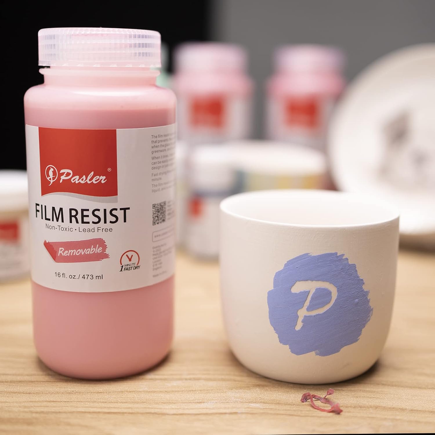 Pasler Film Resist,Latex Resist, for Pottery Bisque or Greenware,removable water-based film,16 fl oz / 473 ml