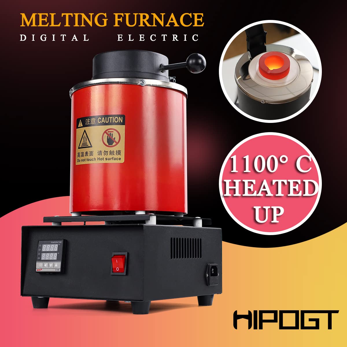 Photo 1 of ** sold as is no refund/return**  HIPOGT 3KG Gold Melting Furnace,1400W 2000F Digital Electric Melting Furnace with Graphite Crucible for Melt Scrap, Silver, Gold, Copper, Aluminum 110V Refining Casting Furnace