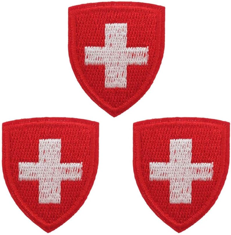 Cute-Patch3pcs Set Mini Switzerland Flag Shield Embroidered Iron on sew on Patch Swiss Travel Emblem