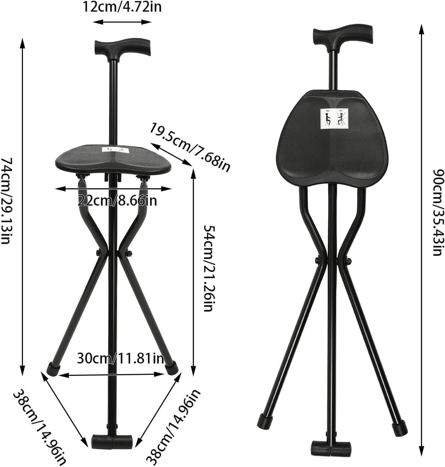 Trípode Bastón Bastón para Ancianos Silla Bastón Plegable Taburete Bastón Ortopédico Ayuda para Caminar Ideal para Ver Y Disfrutar De Deportes Al Aire Libre Y Partidos Deportivos