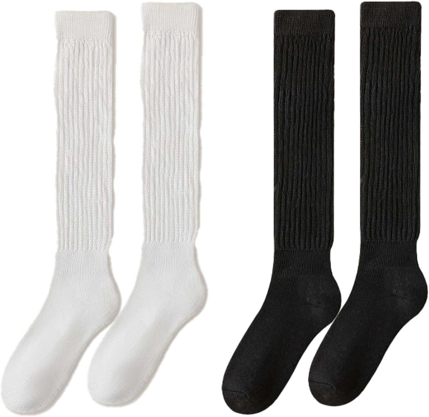Tbczvx2 Pairs Knit Women’s Slouch Sock, Long Socks Women, Boot Socks for Women, Fluffy Socks Women, Knee-high Socks Cotton Extra Long Scrunch Knee High Socks, Comfortable Casual Stacked Long Socks