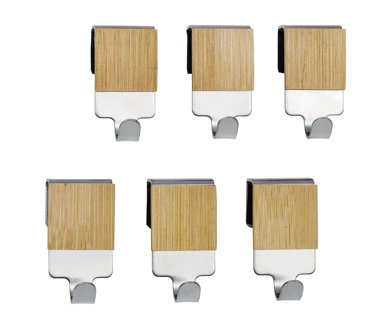 WENKO Haken mit Bambus Premium 6er Set, 6er Set, Küchen-Haken für Reling