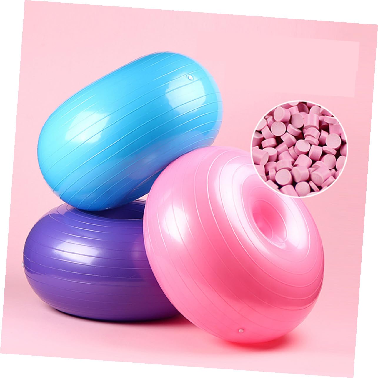 Balanceball im Donut Design aus Pvc, Blau, mit Luftpumpe für Zuhause