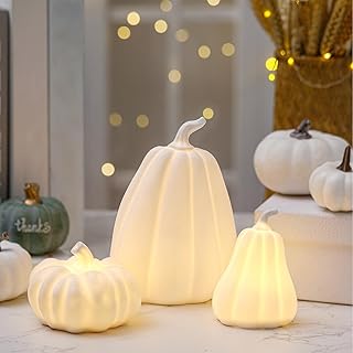 Domensi 3 Pcs Thanksgiving Lighted Ceramic Pumpkin Fall Decorations Autu...