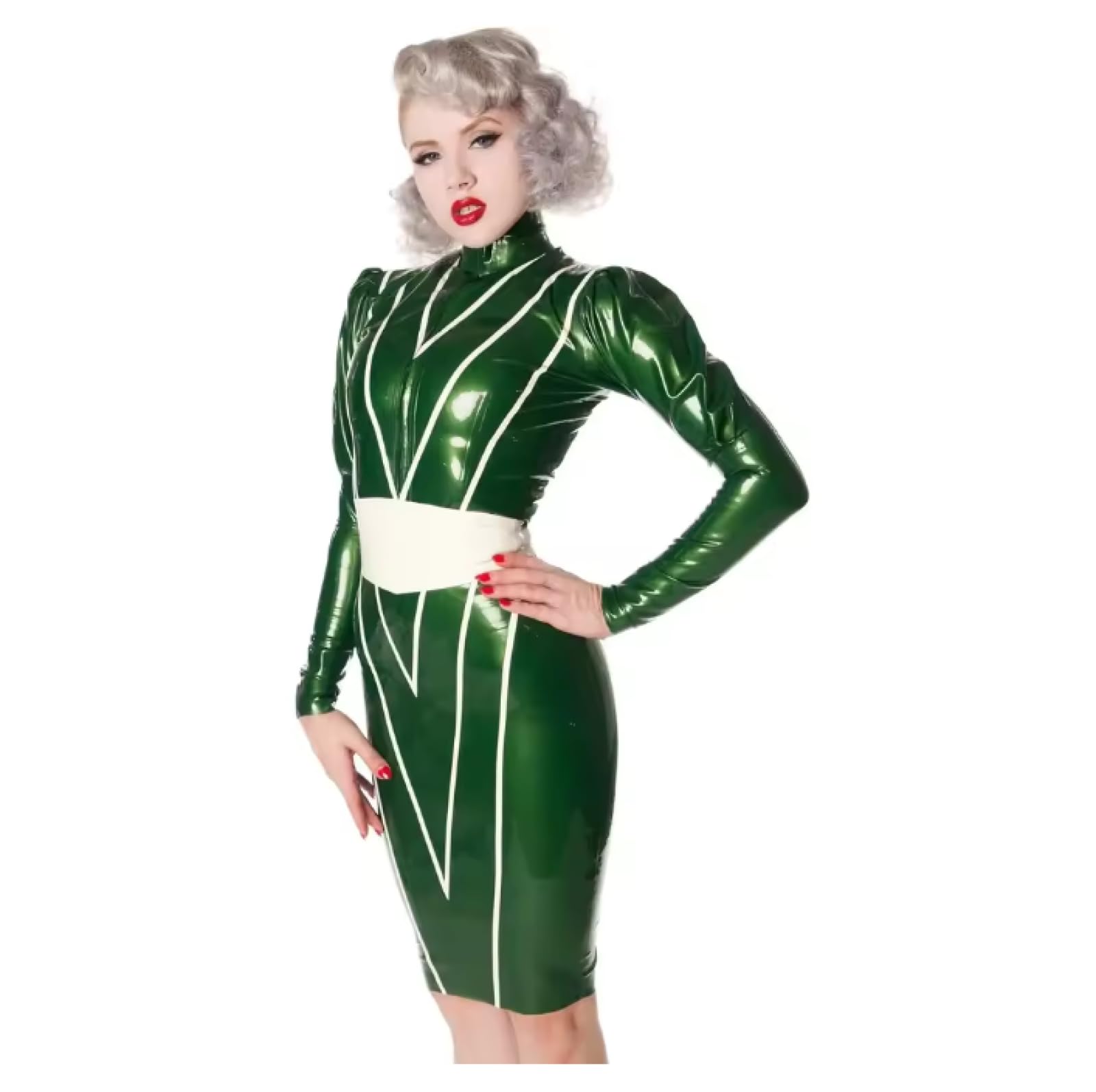 Dessus 100 % latex brillant nacré avec bordure blanche chaude pour mascarade