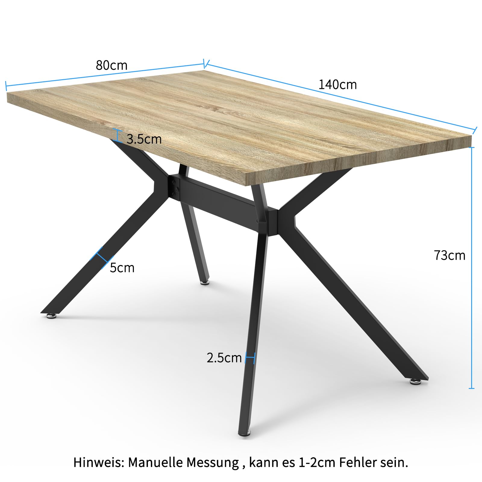 Esstisch-Set mit 4 grünen Esszimmerstühlen, rechteckiger Tisch in Heller Holzfarbe 140 x 80 x 76 cm, Esszimmerstühle mit ausgeschnittener Rückenlehne