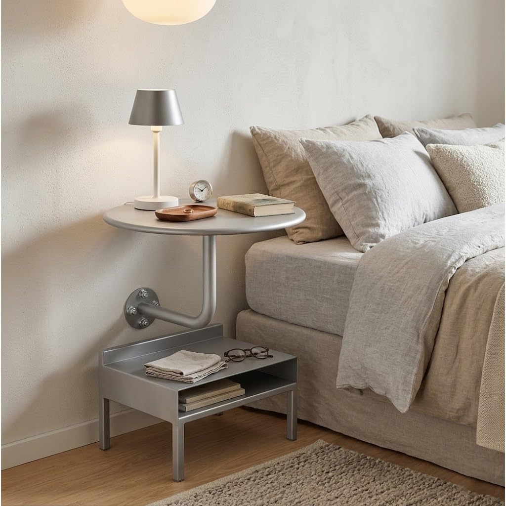 Mesa Flotante de Pared Redonda, Mesa Auxiliar de Hierro para Espacios Pequeños con Soporte en L, 30-50cm Escritorio Compacto de Pared, Mesa de Café y Bar Suspendida, Impermeable(Champagne,50cm)