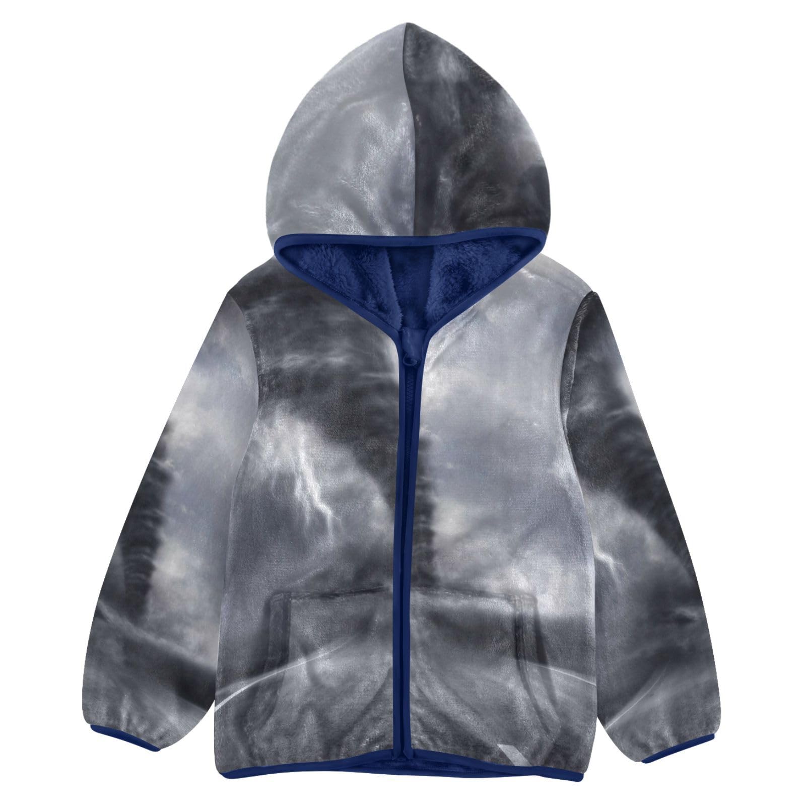 Aflyko Boys Fleece Coat Blue Zip-Up Hoodie Girls Outerwear Kids Hooded Jacket