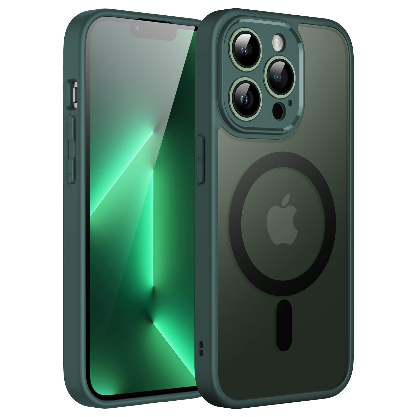 JETech Magnetic Case for iPhone 13 Pro Max 6.7-Inch, Compatible with MagSafe, Translucent Matte Back Camera Lens Full Protection Slim Shockproof Phone Cover (Midnight Green)