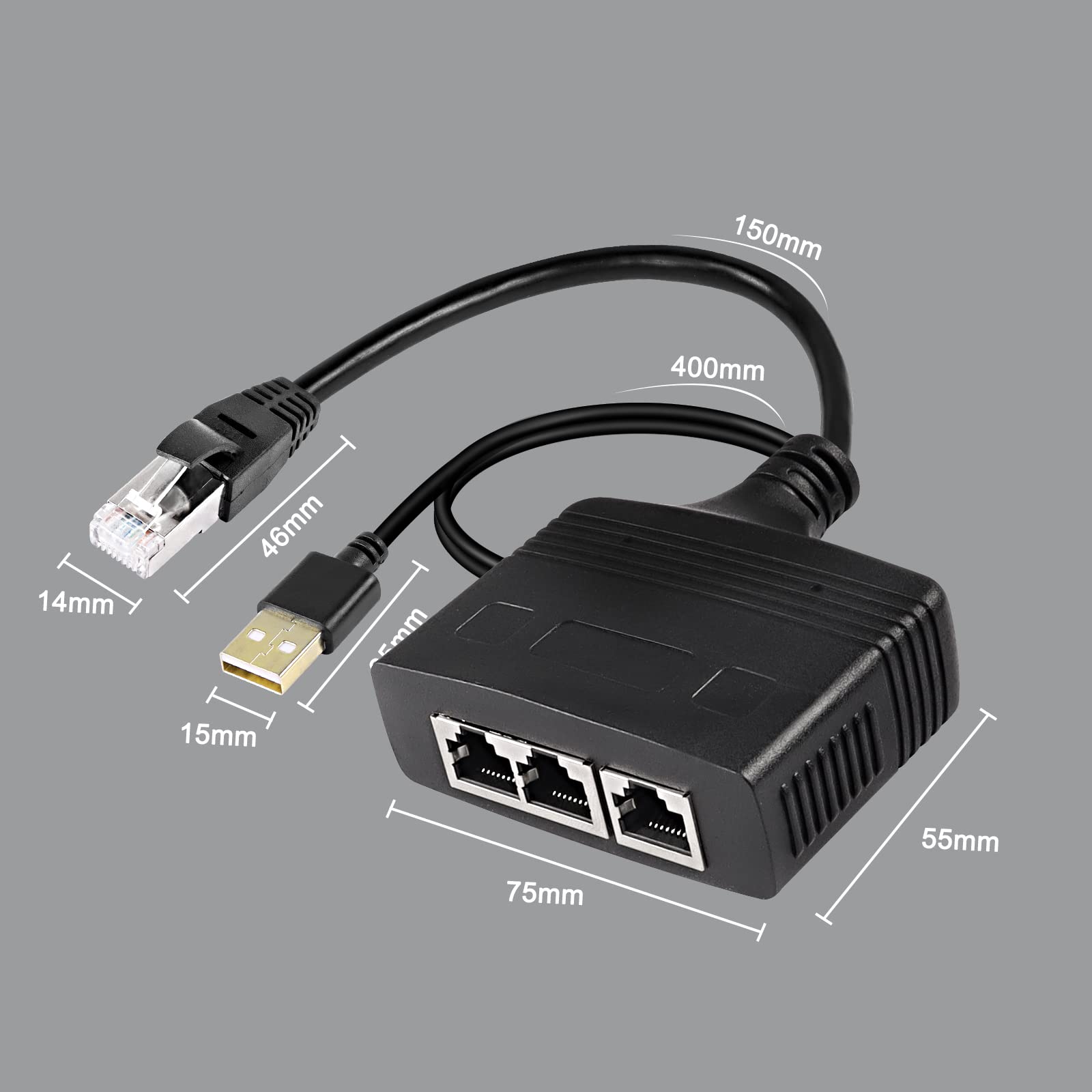 XMSJSIY Répartiteur Ethernet 1 à 3 commutateur ethernet Internet RJ45 à 3 répartiteur réseau Adaptateur convertisseur 100Mbps Haute Vitesse LAN répartiteur pour cat5/5e/6/7/8 (1 Mâle à 3 Femelle)