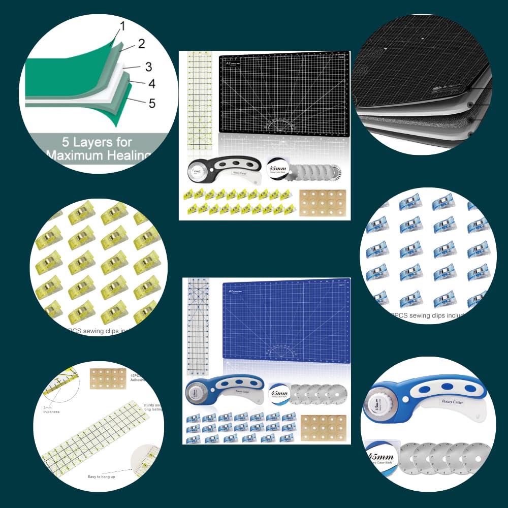 Juego completo de estera de corte con todos los suministros accesorios y suministros de costura Hobbiy, tapete de manualidades tablero de corte resistente al calor A1 negro o A2 azul