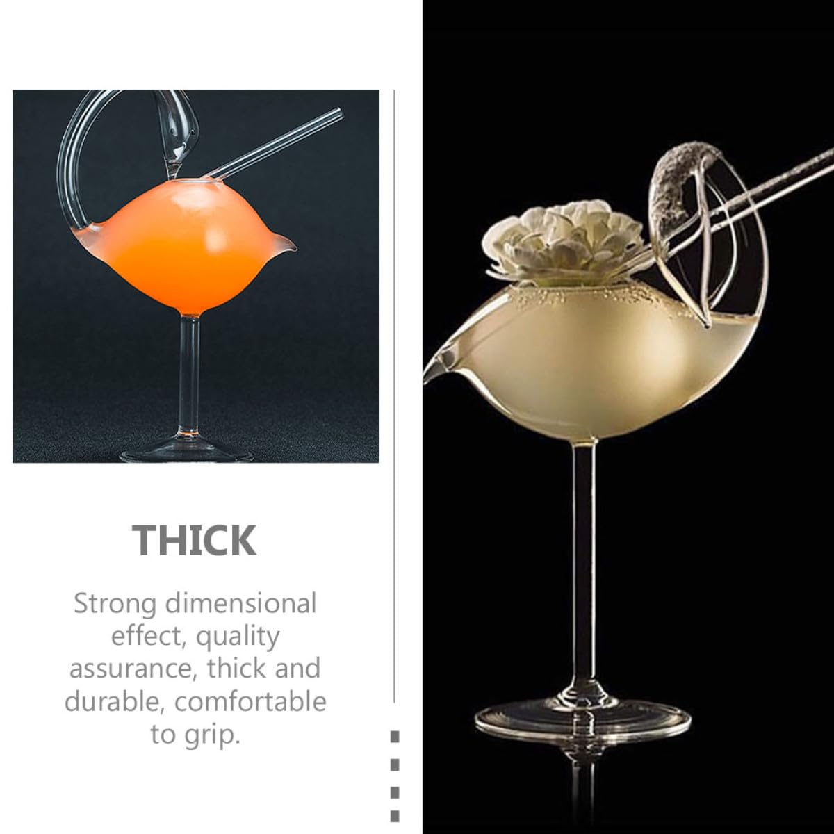 ULTECHNOVO Vasos de Cóctel de Vidrio Forma de Cisne 178ml, Juego 2 Piezas Transparentes para Bar en Casa y Decoración, Copas de Martini Creativas para Fiesta y Bebidas